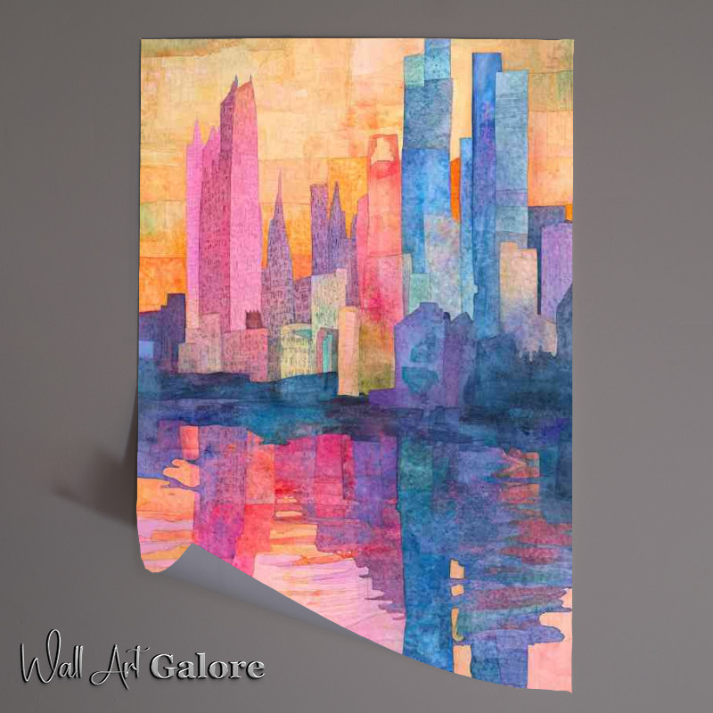 Buy Unframed Poster : (Colorful watercolor collage of buildings and tall towers)