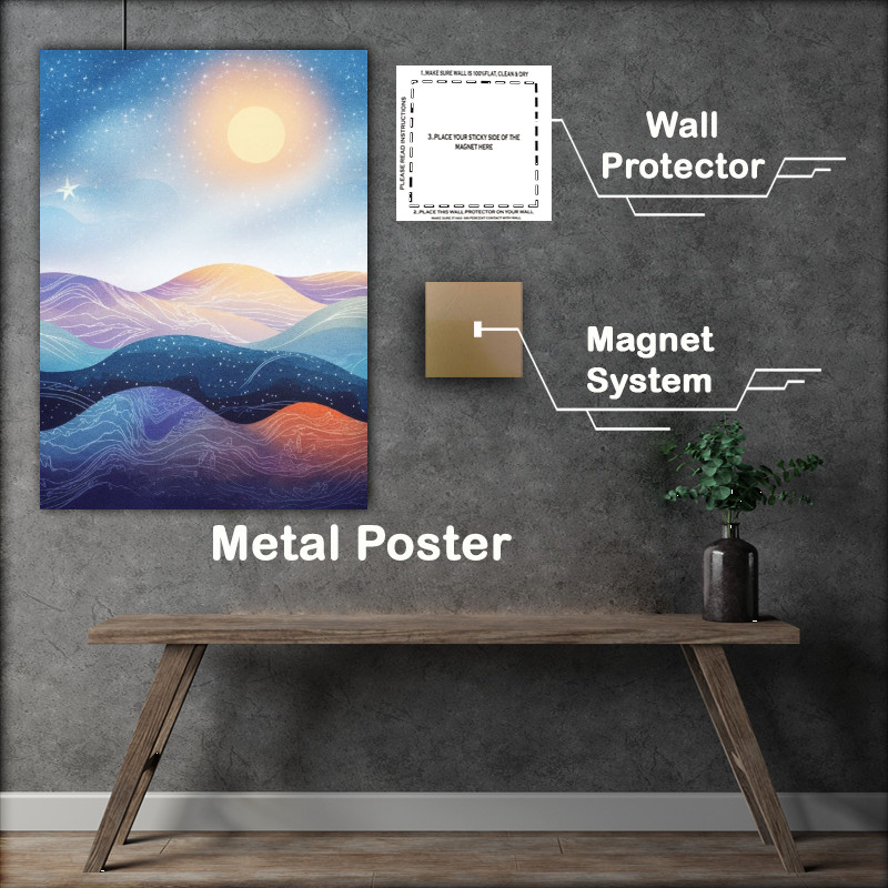 Buy Metal Poster : (Ethereal landscape with a vast stars glowing sun)