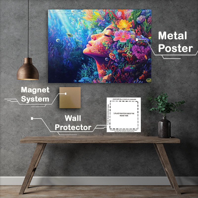 Buy Metal Poster : (Beautiful woman with a colorful flower crown her face)