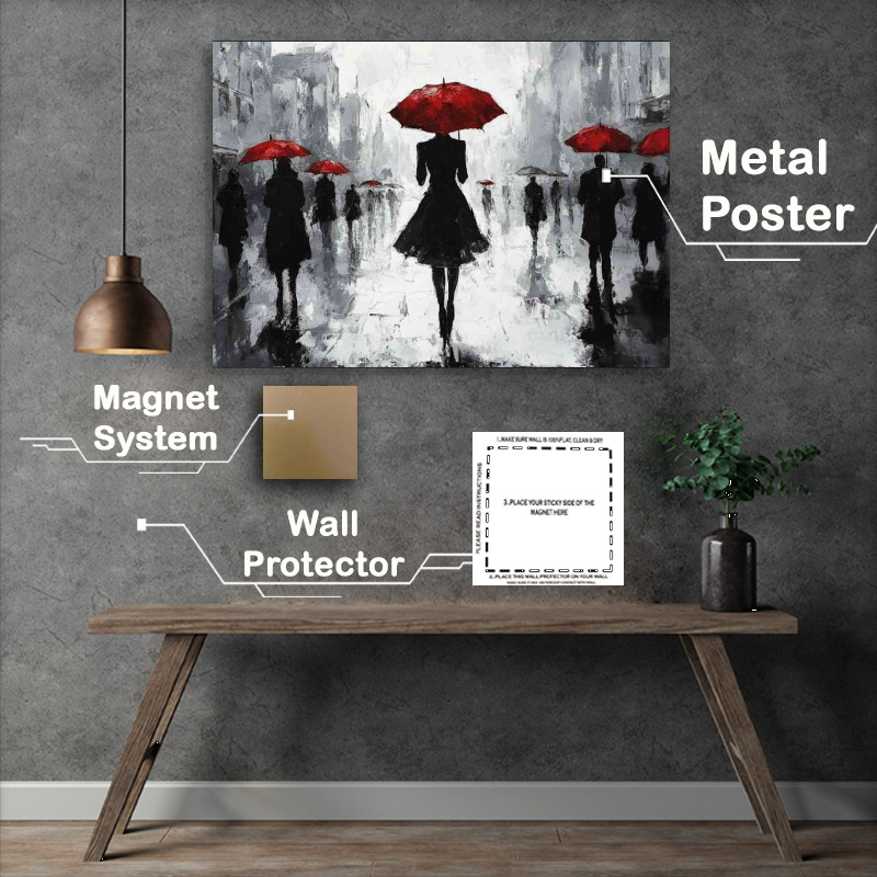 Buy Metal Poster : (Black and white oil painting of an elegant woman red)