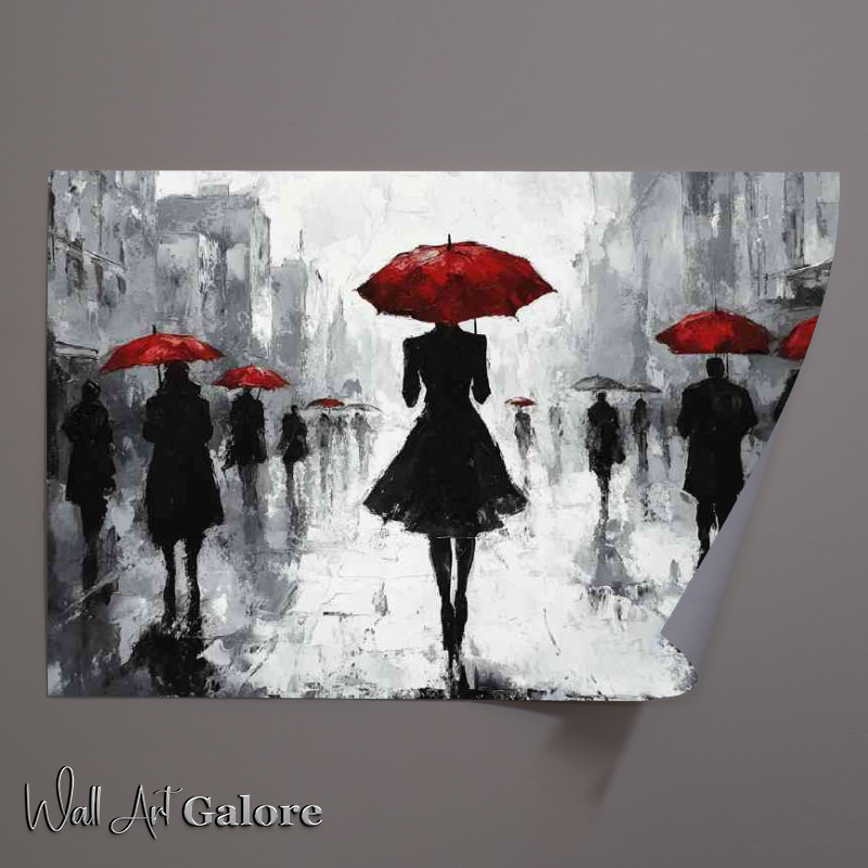Buy Unframed Poster : (Black and white oil painting of an elegant woman red)