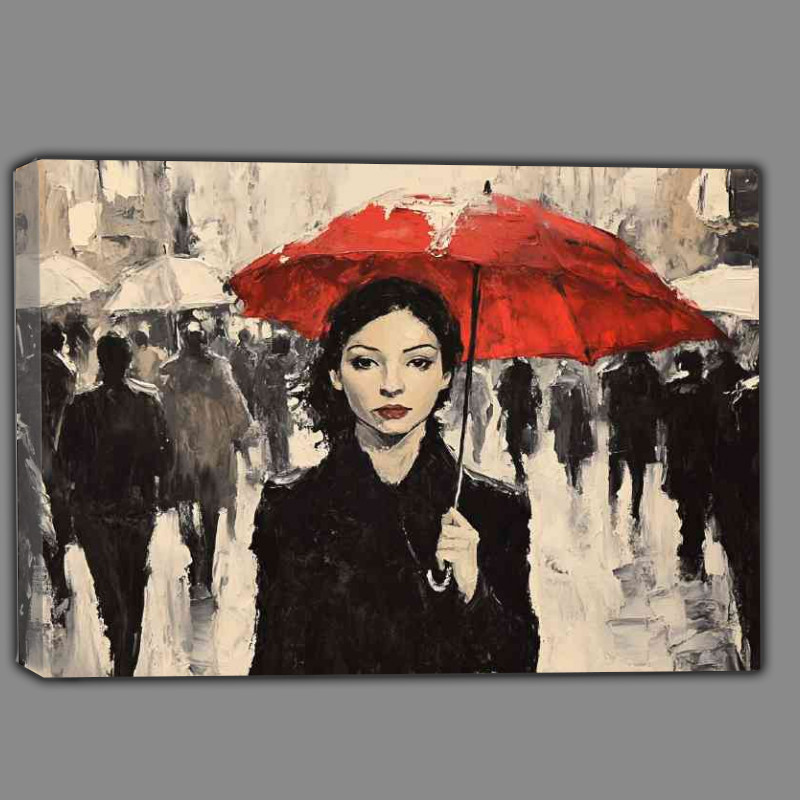 Buy Canvas : (Black and white painting of a woman with a red umbrella)