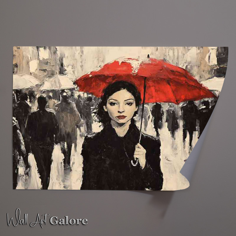 Buy Unframed Poster : (Black and white painting of a woman with a red umbrella)