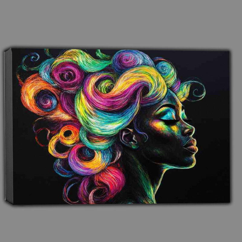 Buy Canvas : (Black woman with long colorful hair)