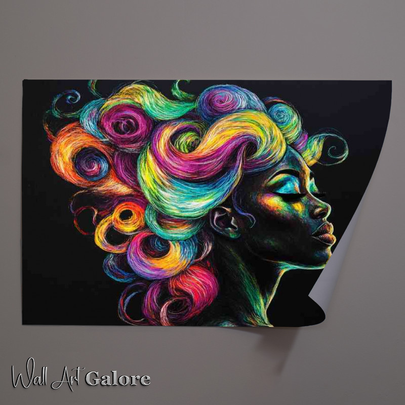 Buy Unframed Poster : (Black woman with long colorful hair)