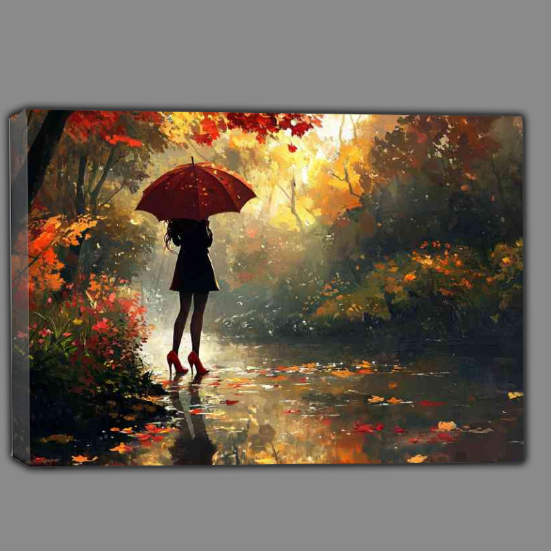 Buy Canvas : (Girl in high heels stands by the river)