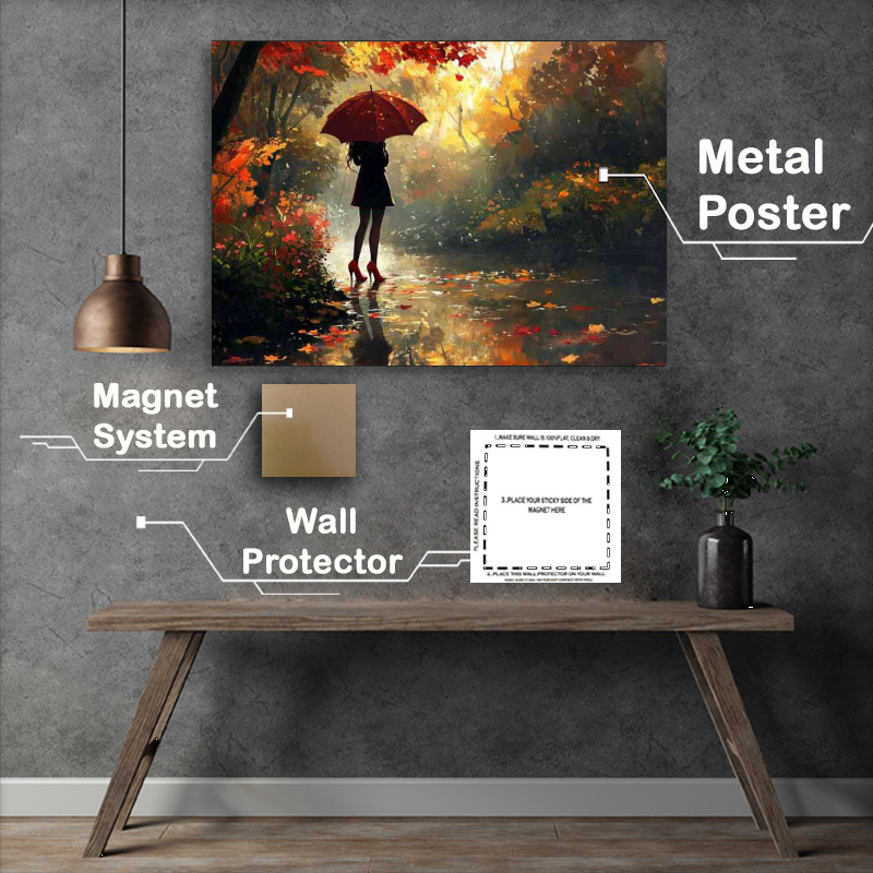 Buy Metal Poster : (Girl in high heels stands by the river)