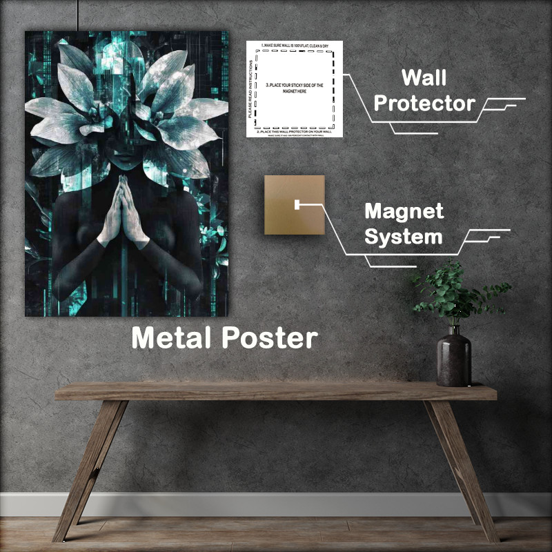 Buy Metal Poster : (A glitch art style illustration of a woman)