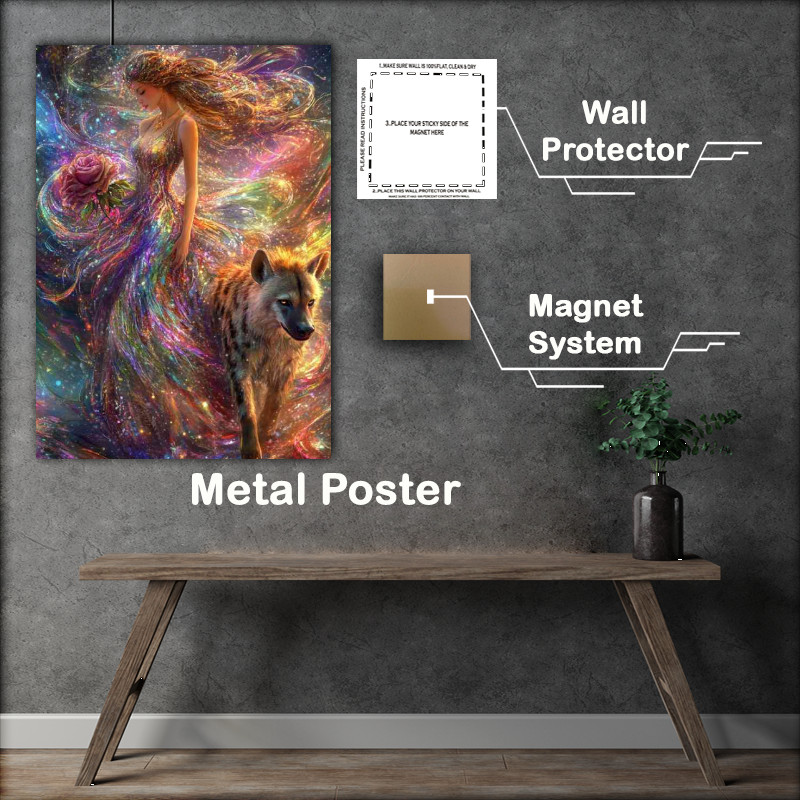 Buy Metal Poster : (Girl in an iridescent dress walks with hyeina)