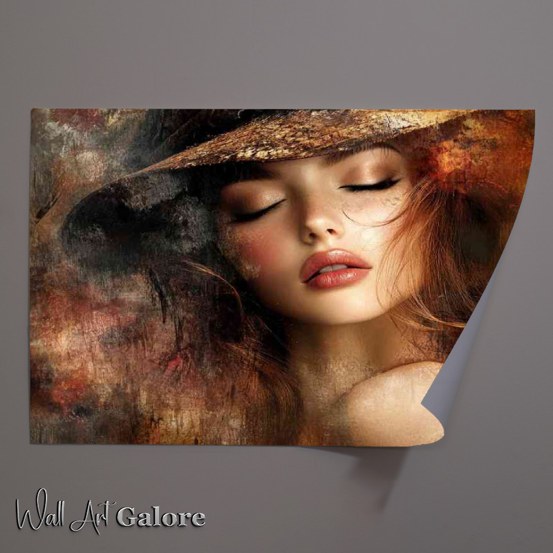 Buy Unframed Poster : (A beautiful woman with closed eyes wearing an elegant hat)