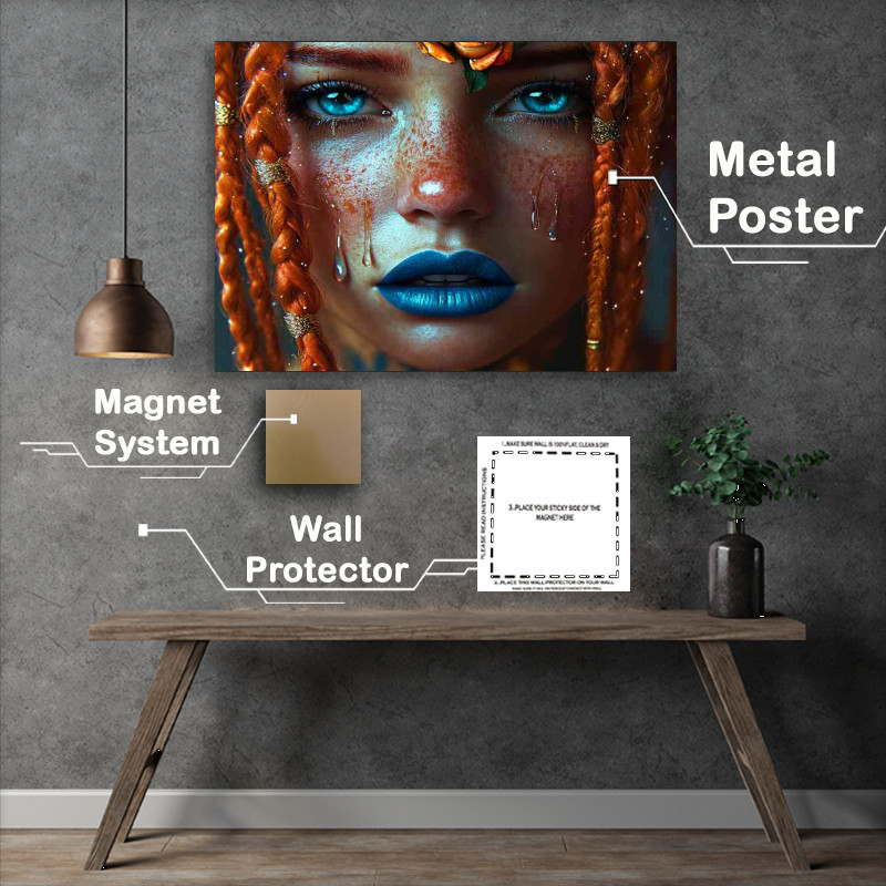 Buy Metal Poster : (Beautiful girl with blue lipstick gold and orange brades)