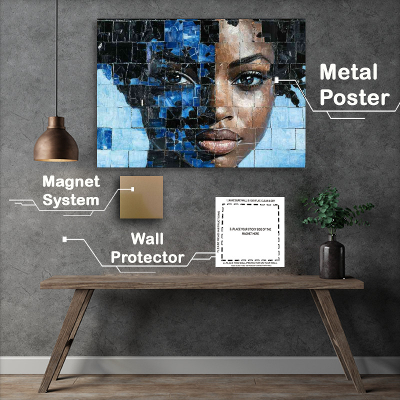 Buy Metal Poster : (Face made of blue and black crystal griding)