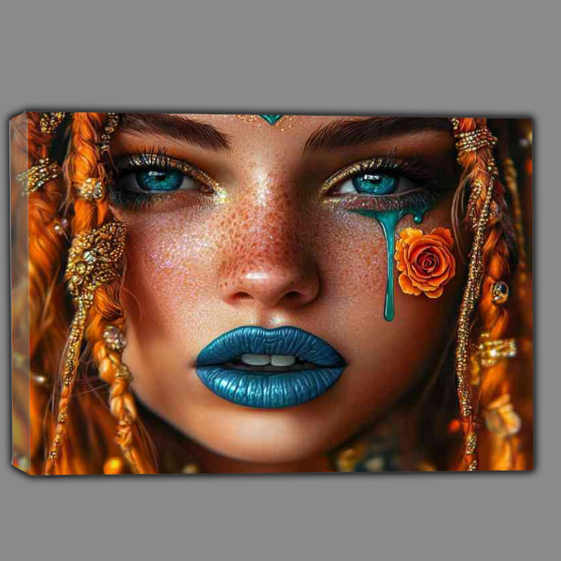 Buy Canvas : (Girl with blue lipstick gold and orange braded hair)