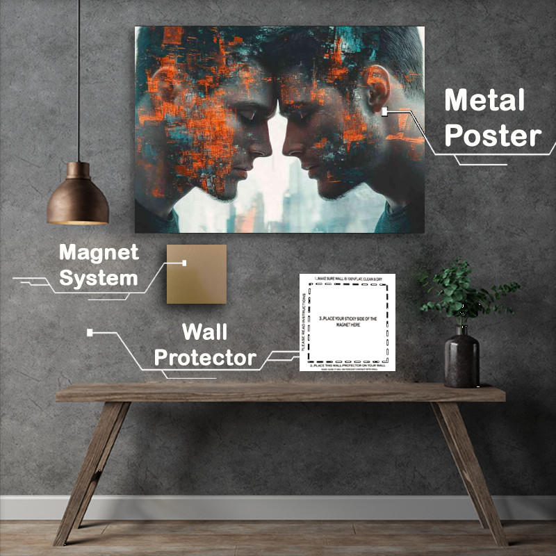 Buy Metal Poster : (Two men with their heads touching digital art)