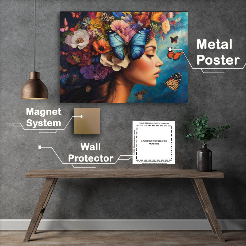 Buy Metal Poster : (Woman with butterflies and flowers)
