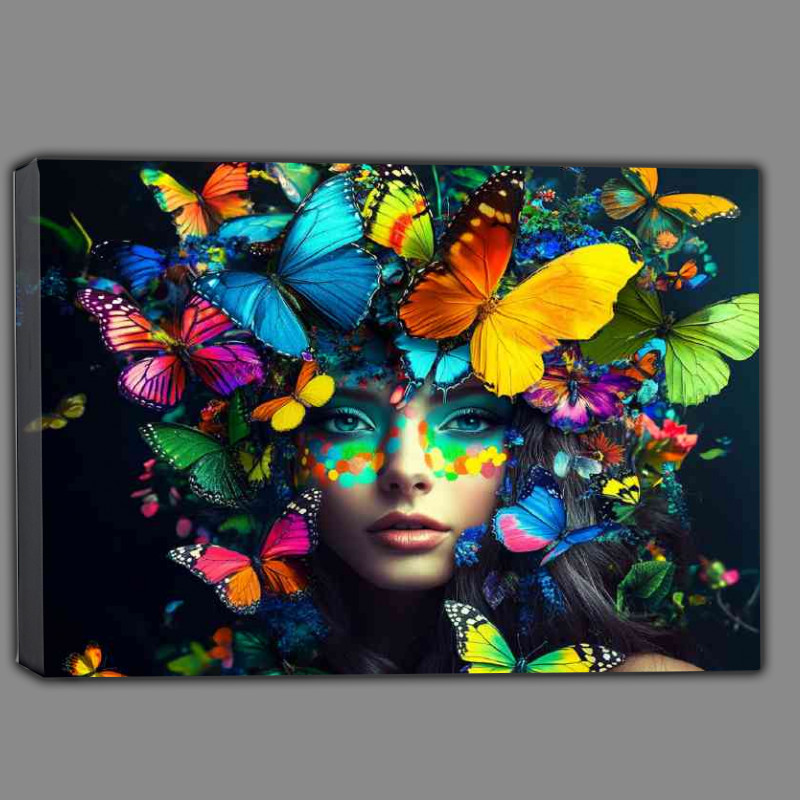 Buy Canvas : (Woman with colorful butterflies and flowers)