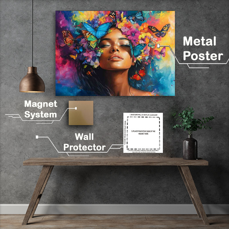 Buy Metal Poster : (Womans face with butterflies and flowers)