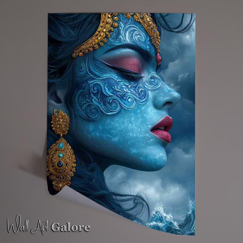 Buy Unframed Poster : (Beautiful Indian woman with blue skin ocean waves)