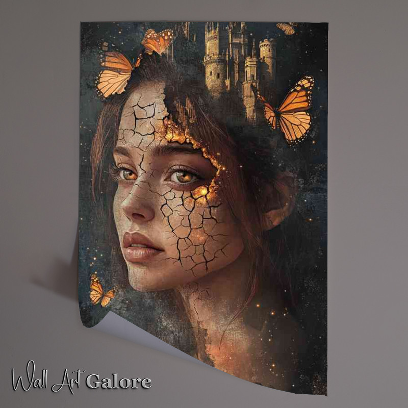 Buy Unframed Poster : (Beautiful girl with cracked skin and ethereal details and butterflys)