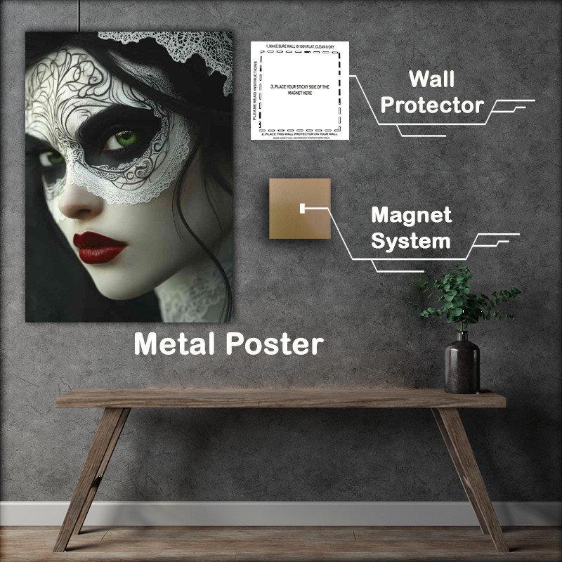 Buy Metal Poster : (Beautiful woman with green eyes red lips)