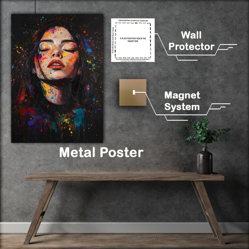 Buy Metal Poster : (Beautiful woman with her eyes closed colorful paint)