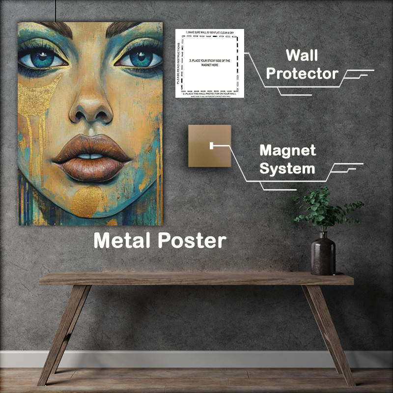 Buy Metal Poster : (Big blue eyes featuring gold colours)