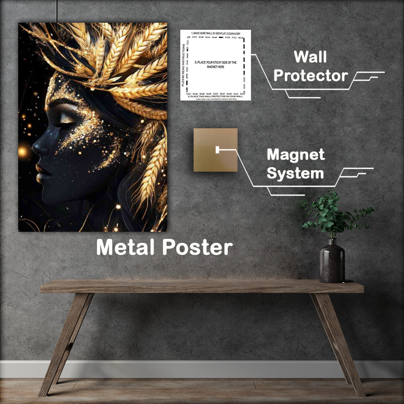 Buy Metal Poster : (Black and gold goddess with wheat glitter)