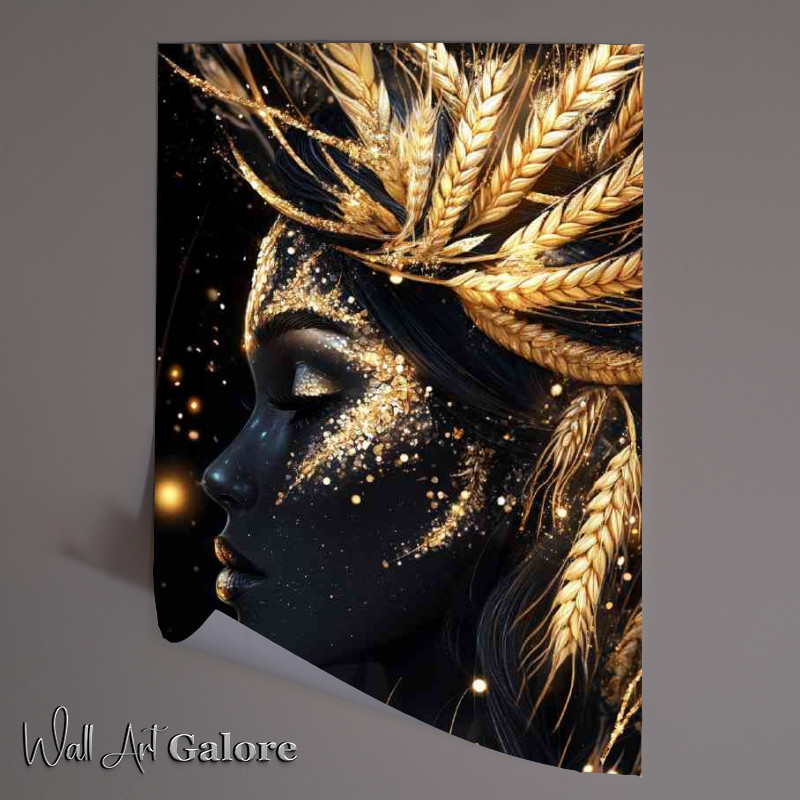 Buy Unframed Poster : (Black and gold goddess with wheat glitter)