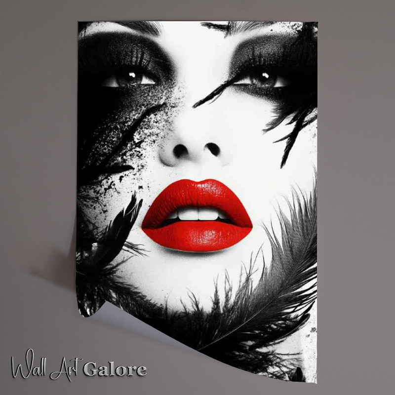 Buy Unframed Poster : (Black and white portrait with red lipstick eyelashes)