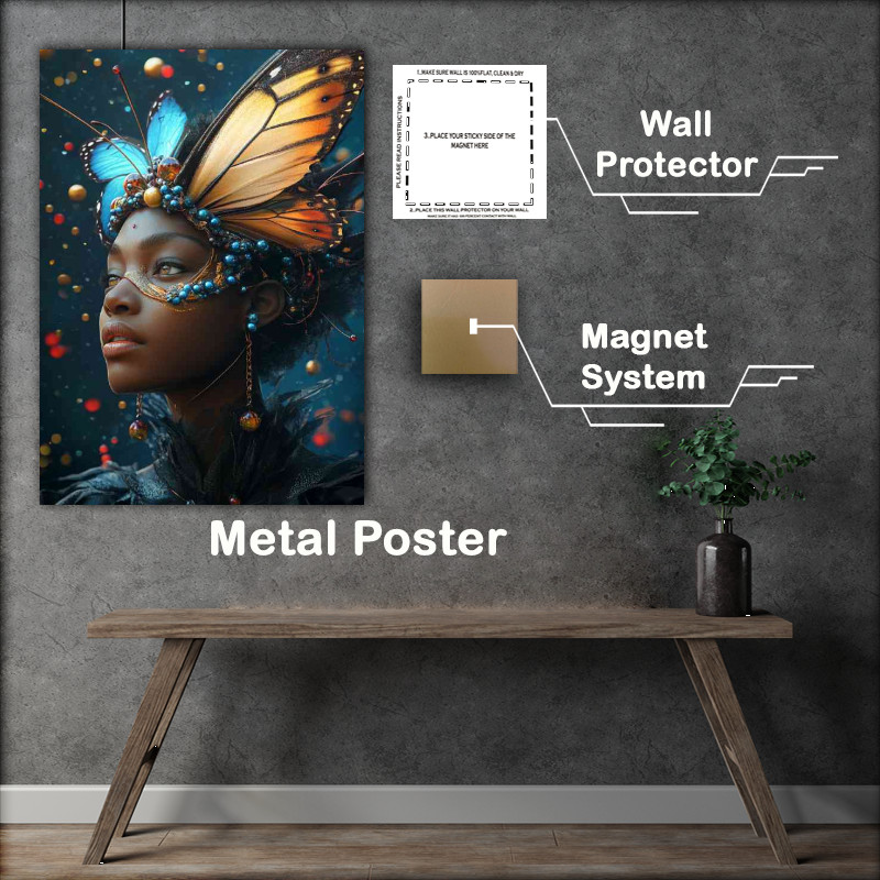 Buy Metal Poster : (Black woman with butterfly wings on her head)