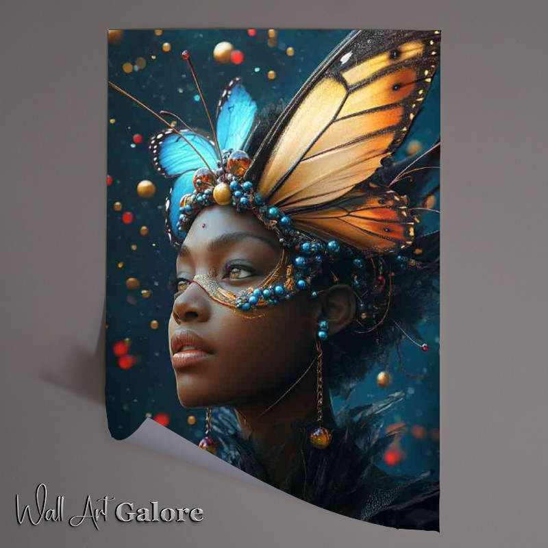 Buy Unframed Poster : (Black woman with butterfly wings on her head)