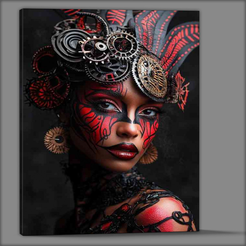 Buy Canvas : (Cyberpunk woman with red and black tribal markings)