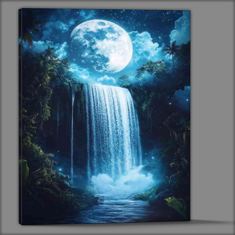 Buy Canvas : (Magical waterfall cascades down from the night blue sky)