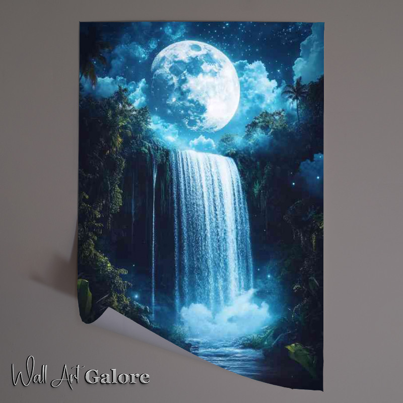 Buy Unframed Poster : (Magical waterfall cascades down from the night blue sky)