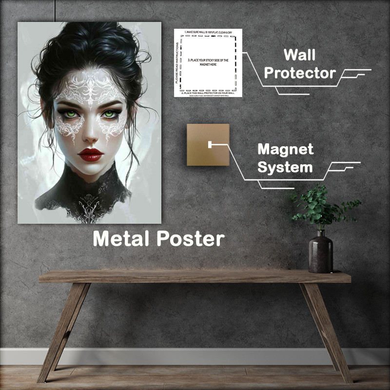 Buy Metal Poster : (Mysterious and beautiful woman with green eyes black hair)