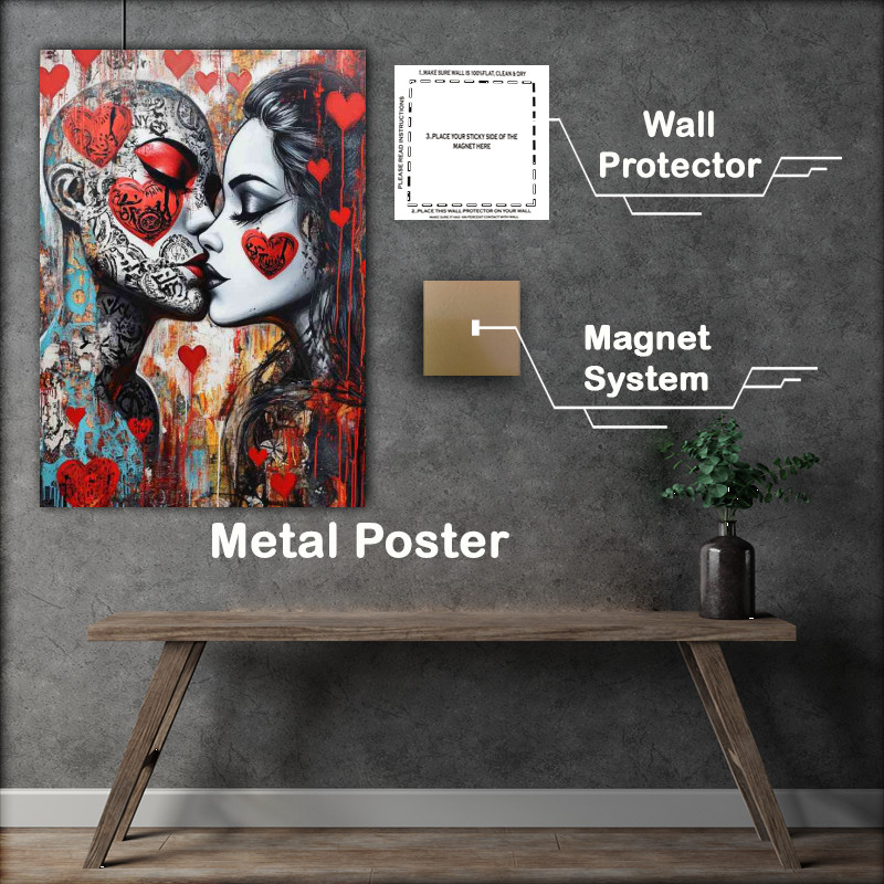Buy Metal Poster : (Two lovers kissing with one face painted)