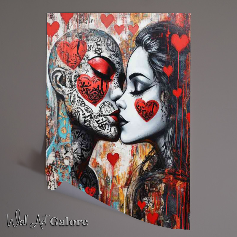 Buy Unframed Poster : (Two lovers kissing with one face painted)