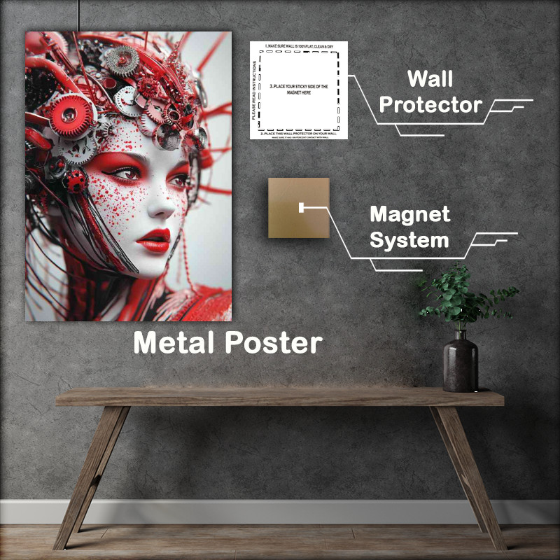 Buy Metal Poster : (Woman with red and black makeup wearing an elaborate head piece)