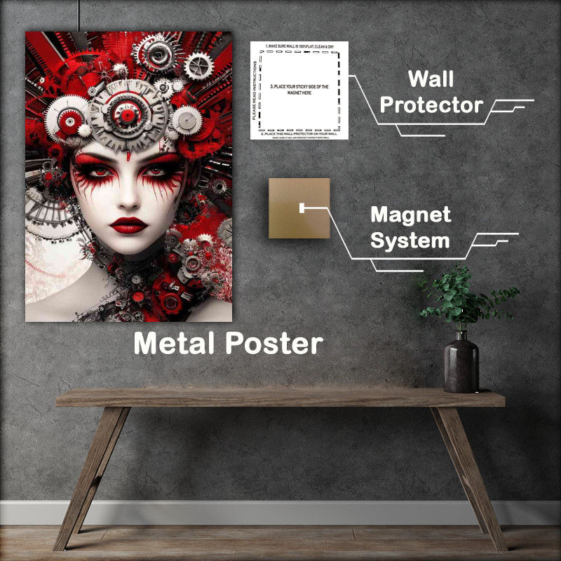 Buy Metal Poster : (Woman with red and black makeup wearing elaborate hat)