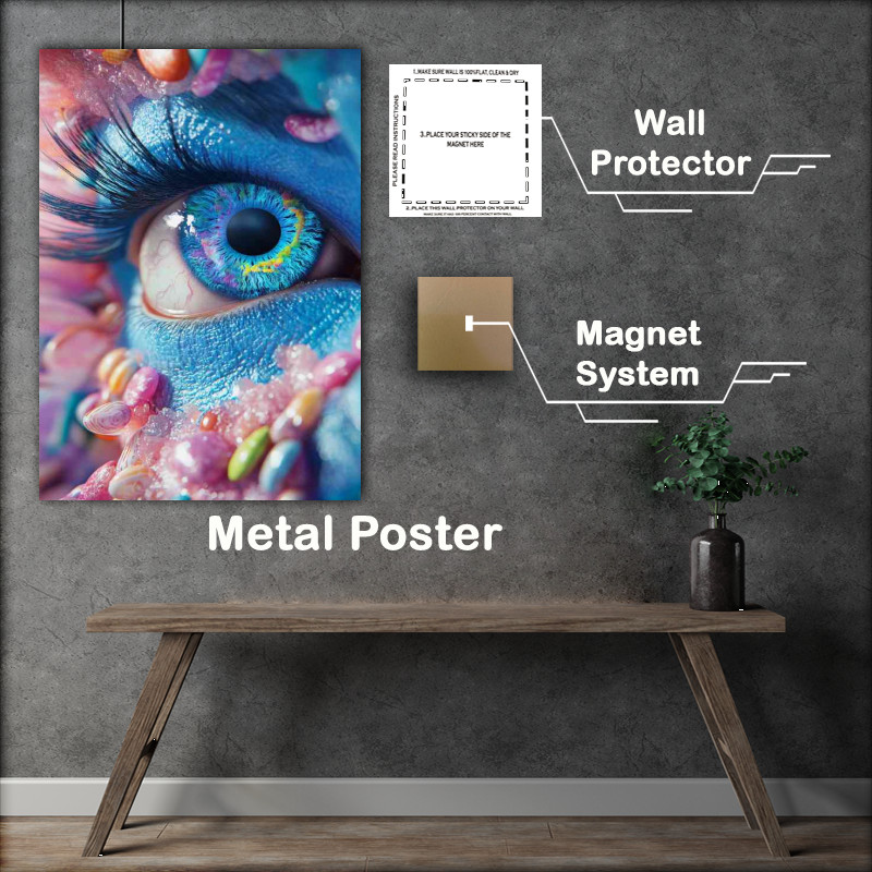 Buy Metal Poster : (a close up of an eye with candy and swirls inspired b d37e9ebf-a62a-4945-96f8-3bf8ee656dfa)