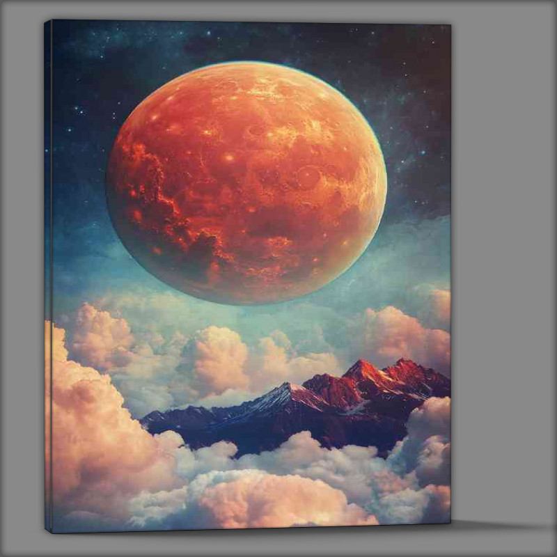 Buy Canvas : (Giant planet rising above the clouds a mountain)
