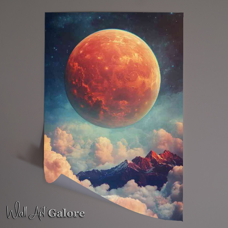 Buy Unframed Poster : (Giant planet rising above the clouds a mountain)