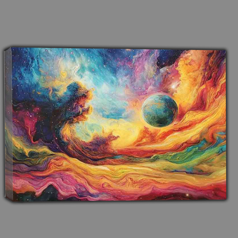 Buy Canvas : (Space scene with a planet nebula crashing clouds)