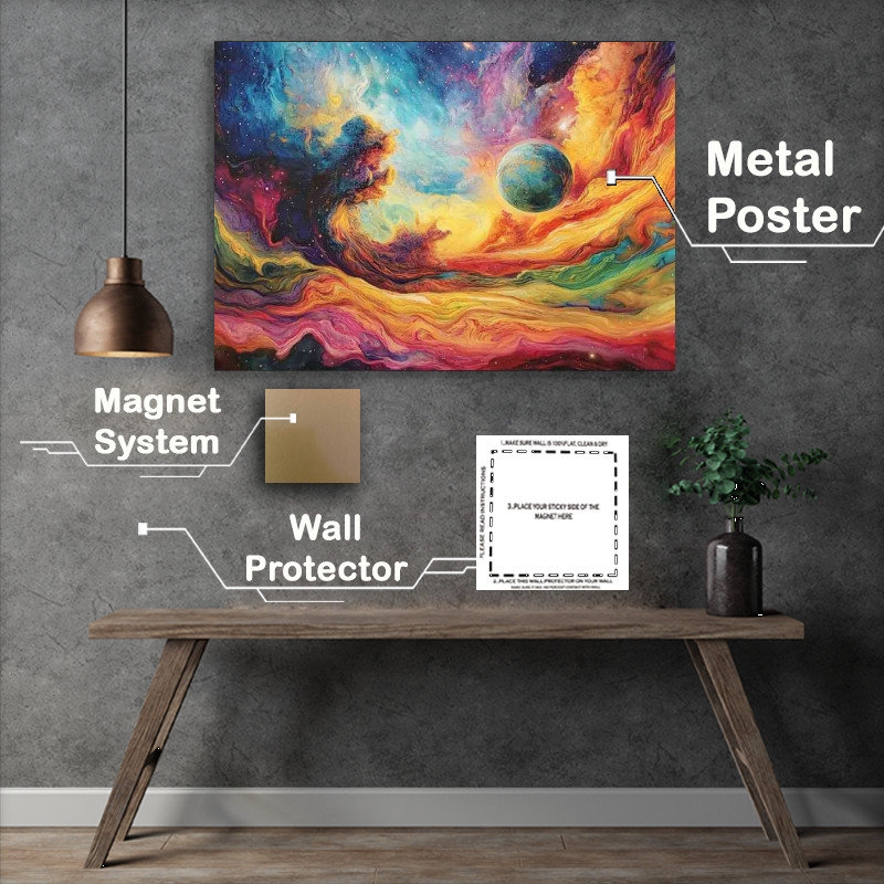 Buy Metal Poster : (Space scene with a planet nebula crashing clouds)