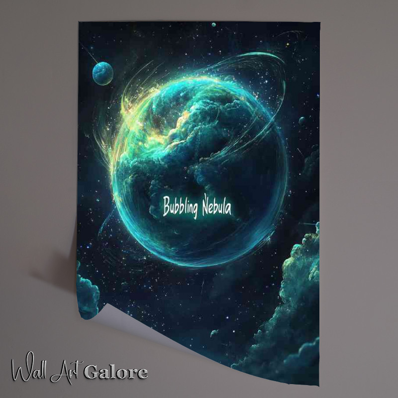 Buy Unframed Poster : (Swirling blue and green nebulae text space series)