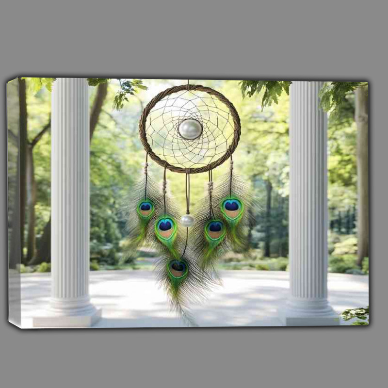 Buy Canvas : (Dreamcatcher with feathers and green leaves hanging)