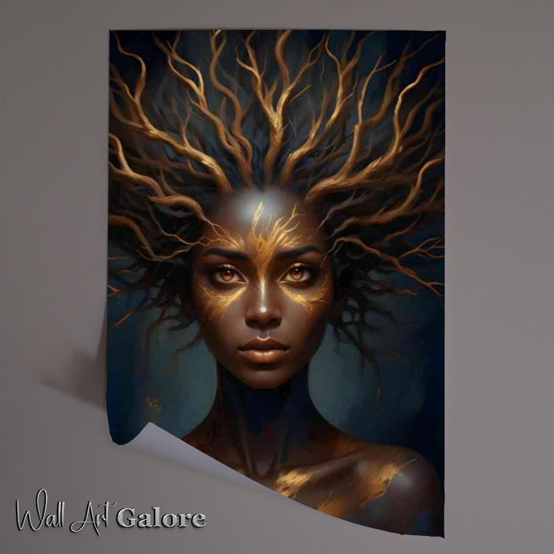 Buy Unframed Poster : (Bright golden eyes with dark blue and golden face woman)