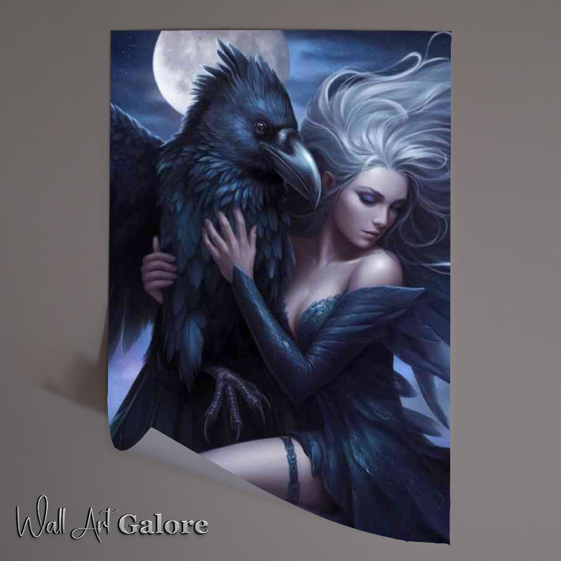 Buy Unframed Poster : (Mystical woman with flowing silver hair and a giant crow)