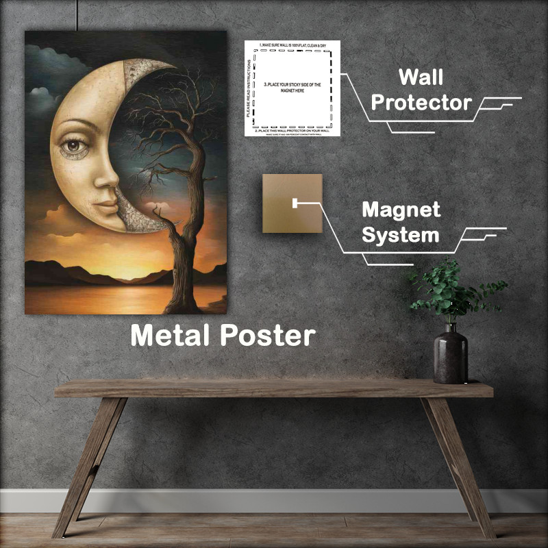 Buy Metal Poster : (Surrealistic scene where a crescent moon with branches of a tree)