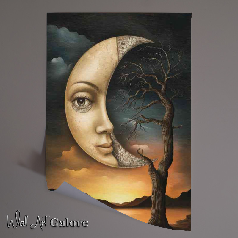 Buy Unframed Poster : (Surrealistic scene where a crescent moon with branches of a tree)